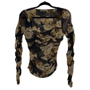 Marciano by Guess black moody floral rouched long sleeve blouse - medium
